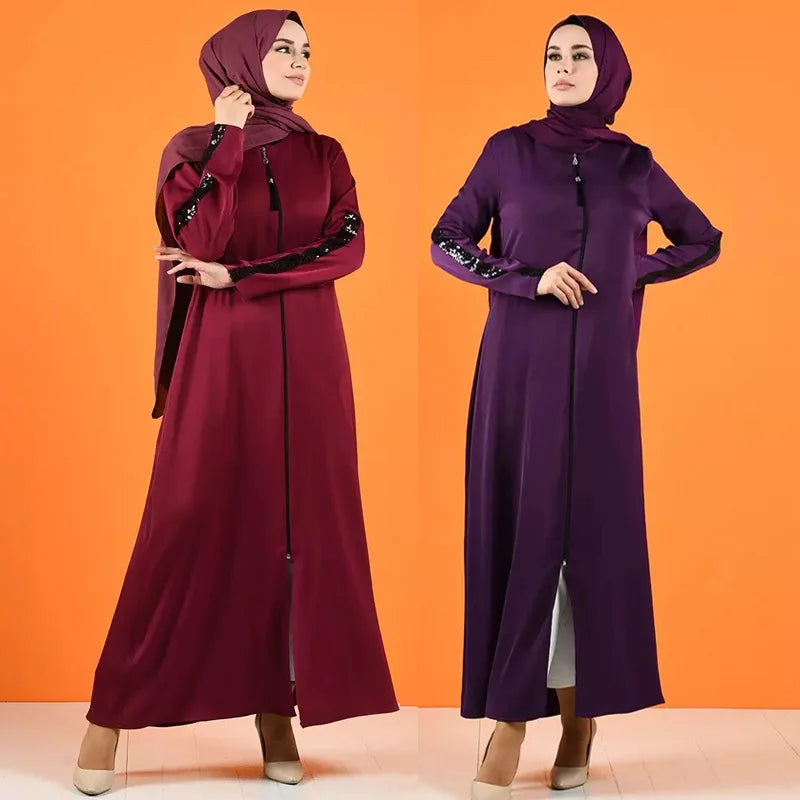 2024 New Hot Selling Middle Eastern Malay Solid Color Women's Clothing With Embroidered Zipper Cardigan Robe Factory Direct Sale