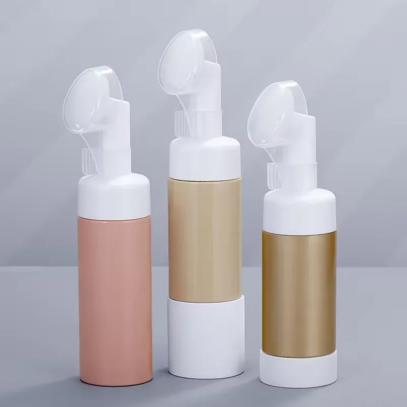 100ml 110ml 120ml 130ml 150ml PET Pink Cosmetic Packaging Plastic Liquid Foam Pump Bottle With Brush