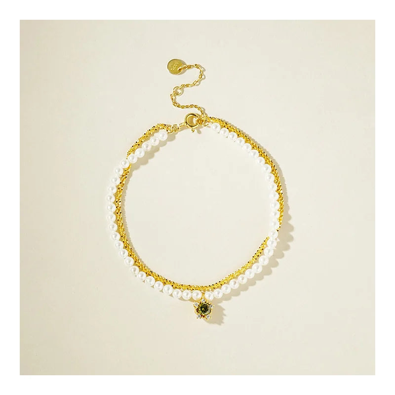 Special design 925 Sterling silver luxury jewelry gold plated shiny rope double layer chain natural freshwater pearl bracelet