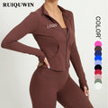 RUIQUWIN New Trendy Outdoor Running Yoga Jacket Girls Zipper Sports Top Quick Dry Tight Long-sleeved Women Sportswear