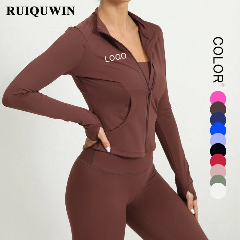 RUIQUWIN New Trendy Outdoor Running Yoga Jacket Girls Zipper Sports Top Quick Dry Tight Long-sleeved Women Sportswear