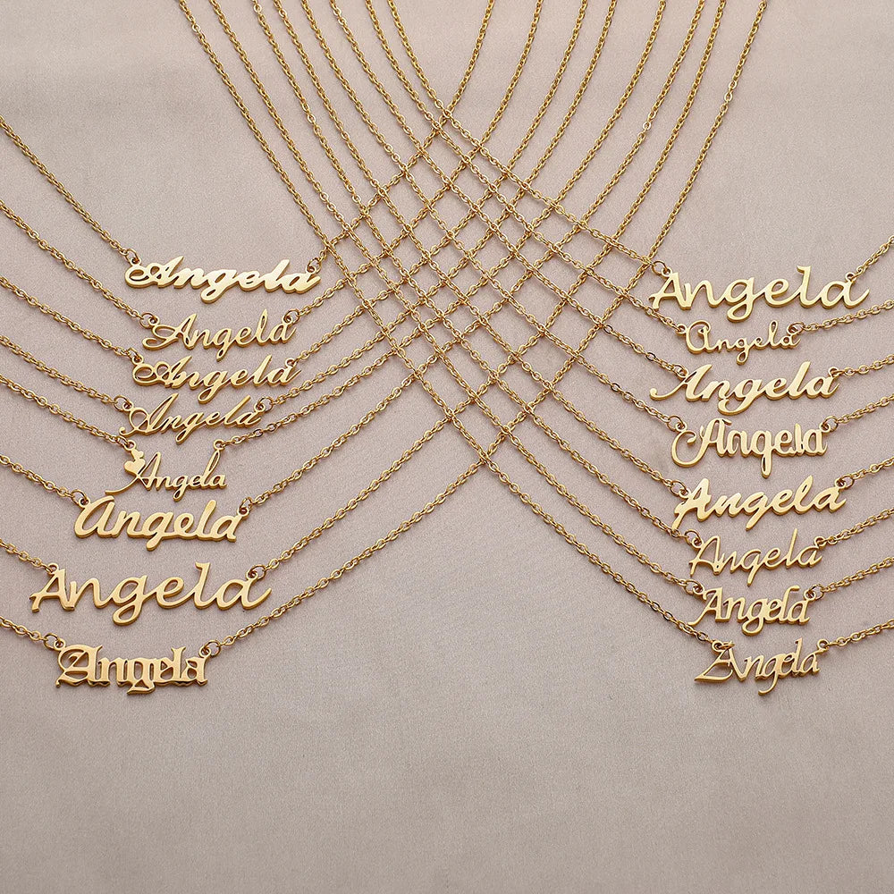 Hot Sale Custom Stainless Steel English Letters Name Necklace Titanium Steel  8 Style Jewelry for Women
