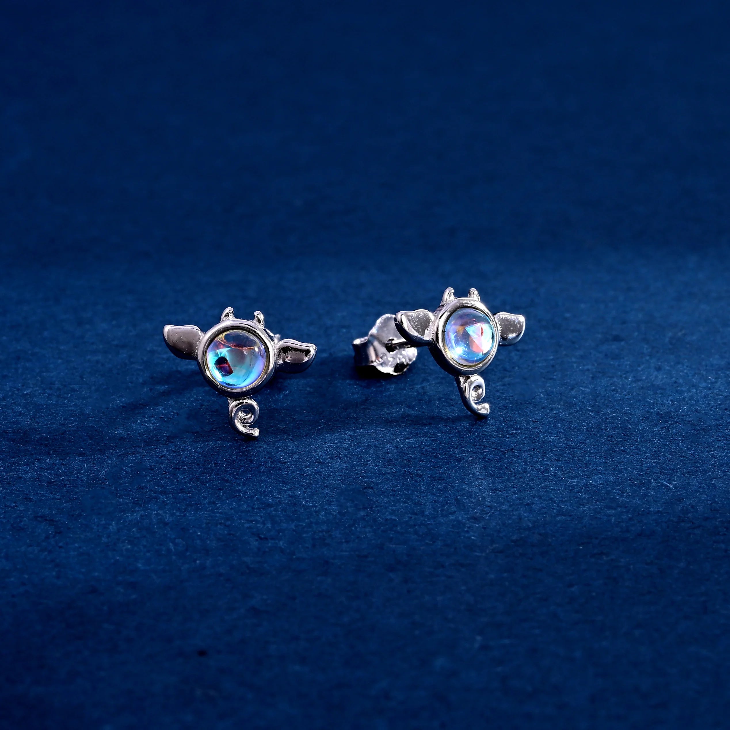 Wholesale Earrings Jewelry Rhodium Plated Moonstone Cute Tiny Devil Stud Earring 925 Sterling Silver Fine Jewelry Earrings