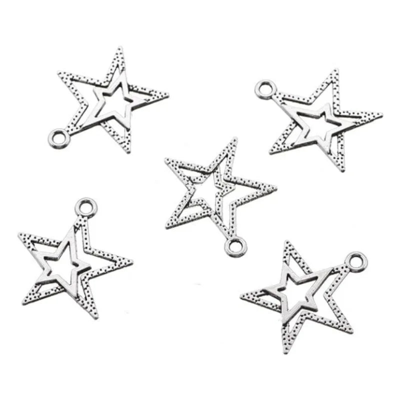 Vintage Antique Silver Charms Star Tibetan Pendant Making DIY Jewelry Bracelet& Necklace