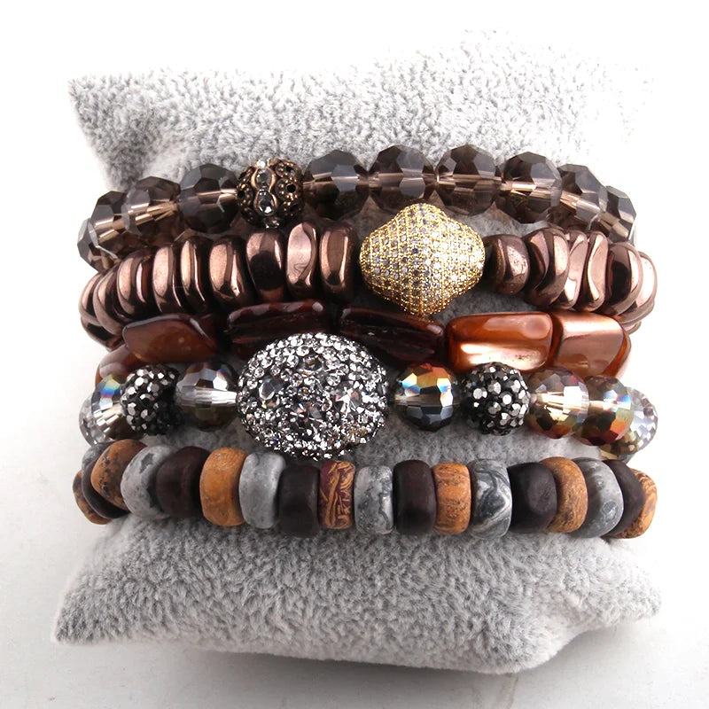 Fashion Jewelry  lava African Turquoise Natural Stone Glass Crystal Pave Bracelets Druzy Charm Hematite Stack Bracelet Set
