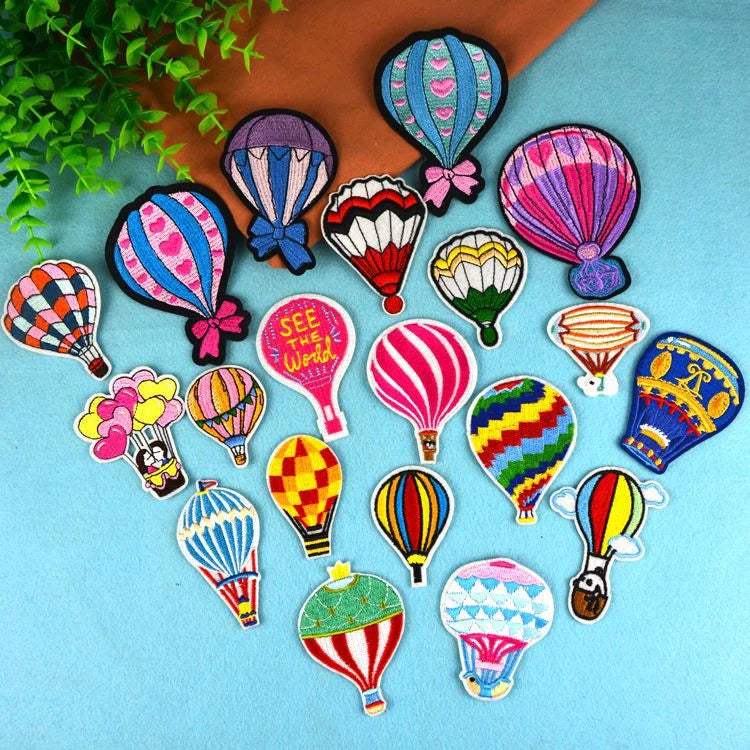 In Stock New Design Embroidered Patch Iron on Hot air Balloon Embroidery Patches for Clothing