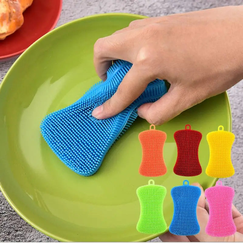Soft Silicone Dishwashing Pot Pan Sponge Scrubber Fruit Vegetable Cleaning Brush for Kitchen