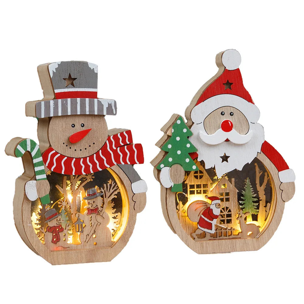 3D Christmas LED Glowing Santa Claus Table Decoration Desktop Wood Xmas Wooden Craft Holiday Led Light Luminous Ornament