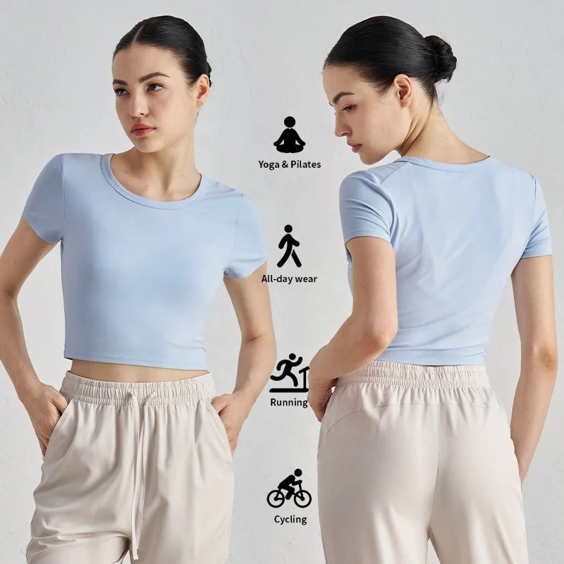 Women's Casual Short Sleeve Yoga Tops Perfect Length Lightweight T-Shirts