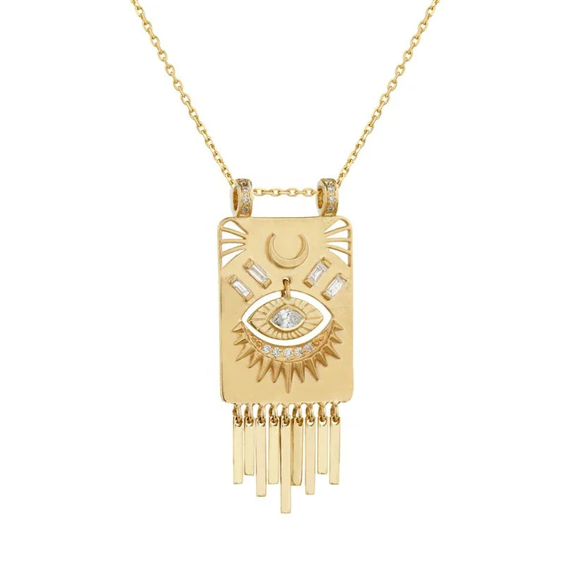 Gemnel Hot Selling Brass 18k Yellow Gold Diamond Marquise Evil Eye baguette Dangle Drop Necklace