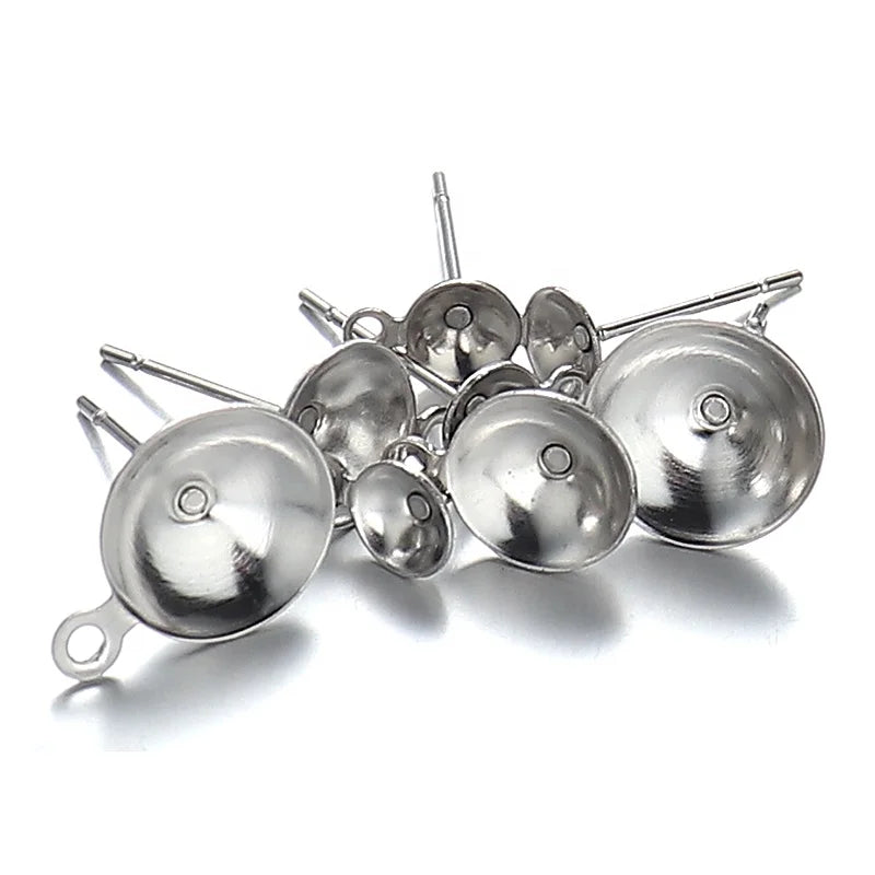 100pcs Stainless Steel 5/6/8/10mm Connectors Earrings Stud Pins for DIY Making Jewelry Materials Findings Wholesale
