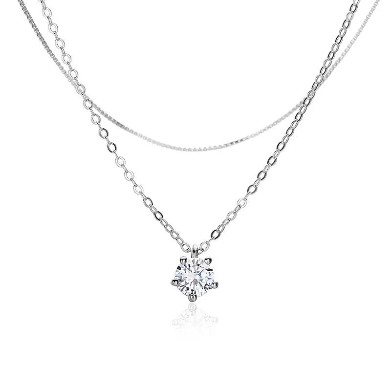 Wholesale New Fashion Jewelry Chain 925 Silver Double Zircon Necklace for Women