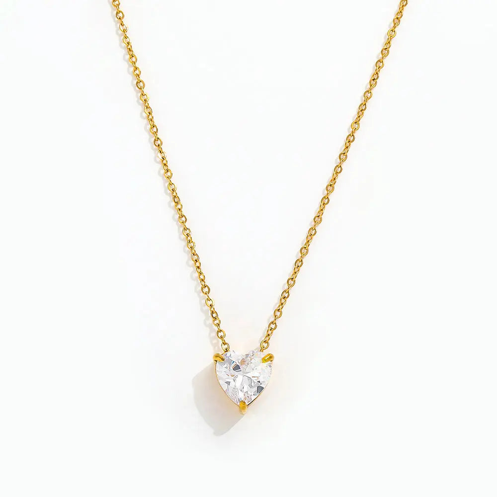 Joolim Jewelry Gold Plated Elegance Heart Zirconia Pendant Necklace Stainless Steel Jewelry Wholesale