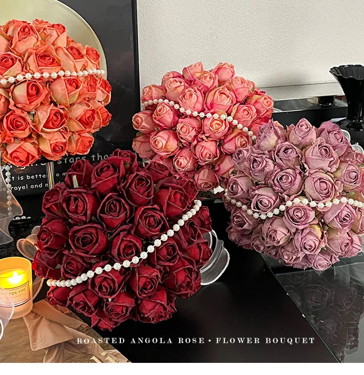 Vv383 Retro Angolan Red Rose Artificial Flower Bouquet Table Flower Arrangement DIY Flower Material Bridal Bouquet Wedding Decor