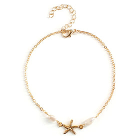 Women New Gold Beach Fashion Jewelry Summer Hotwife Pearl Starfish Charm Simple Foot Anklet