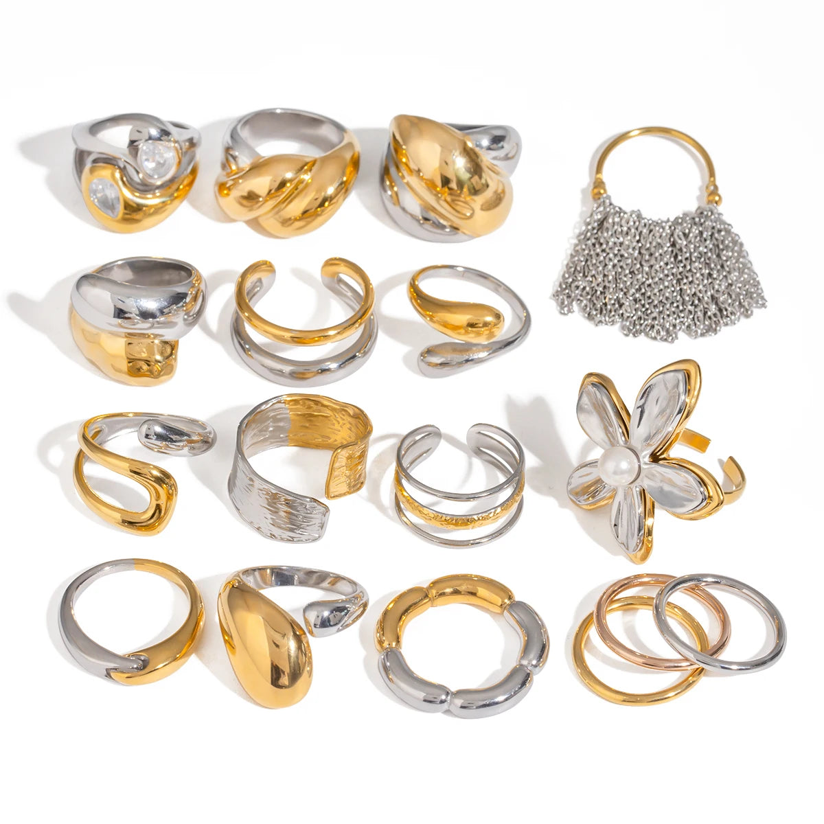 J&D 18K Gold Plated Stainless Steel Mix Color Ring Geometric Waterproof Fashion Jewelry for Women