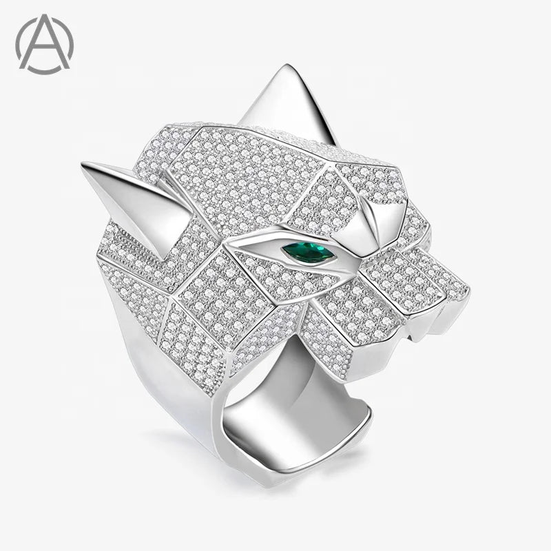 Iced Out High Carbon Diamond Ring Luxury 5A Zirconia 925 Sterling Silver Ring Women Fashion White Gold Leopard Ring
