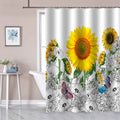 Modern 3D Floral Sunflower Leaves Eco-Friendly Durable Water Resistant Digital Printed Fabric Polyester Shower Curtain Set