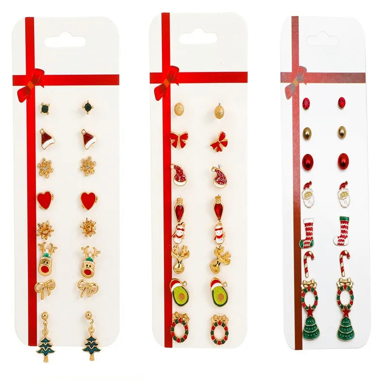 Christmas Stud Earrings Set Christmas Gifts for Women Christmas Tree Snowflake Snowman Stocking Santa Claus Elk Stud Earrings