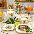 New Design Fine Bone China Royal Elegant White Embossed 24pcs Tea Coffee Sets Luxury Dinnerware Eco-Friendly Ceramic Drinkware