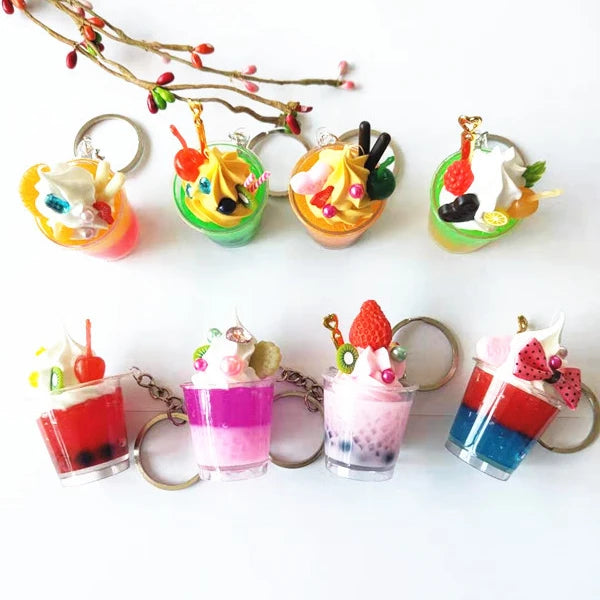 Fashion Ice Cream Coffee Key Chain Boba Bubble Simulation Mini Chocolate Ice Cream Cup Key Chain