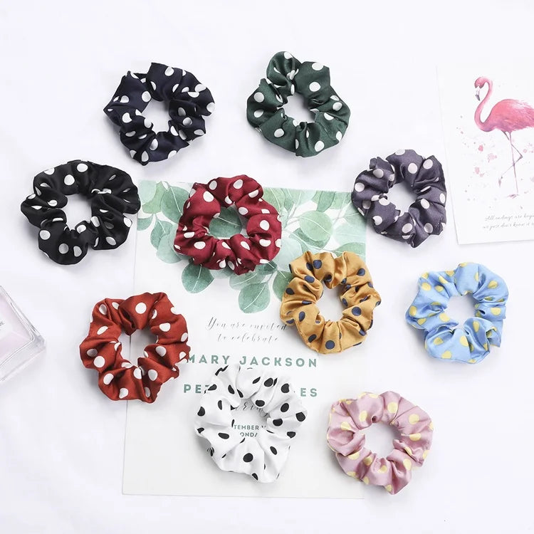 MIO Women's Polka Dot Printed Hairband Soft Polyester Ponytail Rope American Style Sweet Flower Pattern for Girls