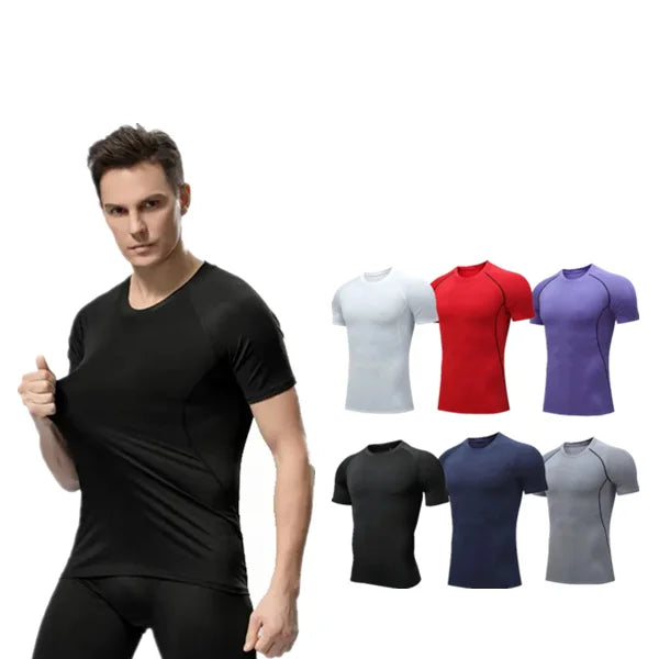 90% Polyester 10% Spandex Men Quick Dry Gym Fitness Running Training t Shirt Custom logo High Elastic Sports Men Tight T-shirts