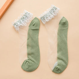 MIO Lace Socks Women Invisible Socks for Women Sweet Color Socks Ladies Ruffled with Lace Transparent Party Festival Decoration