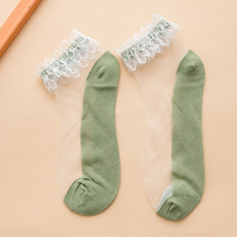 MIO Lace Socks Women Invisible Socks for Women Sweet Color Socks Ladies Ruffled with Lace Transparent Party Festival Decoration