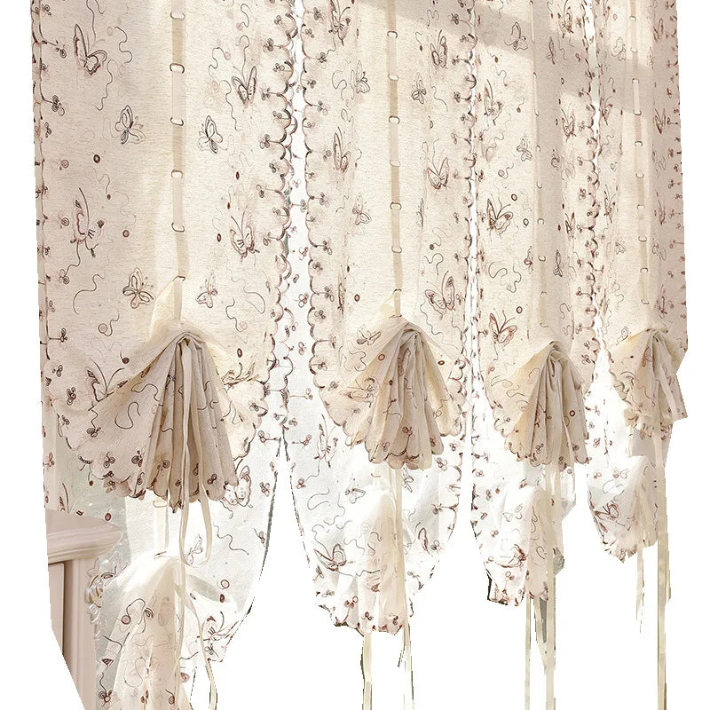 XinLan Pastoral Floral Sector Embroidery Tulle Curtain Living Room Bedroom Hotel Window Sheer Curtain