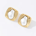 Fashion Jewelry High-grade Simulated Pearls Ear Studs Trendy Stainless Steel Square Stud Earrings for Women