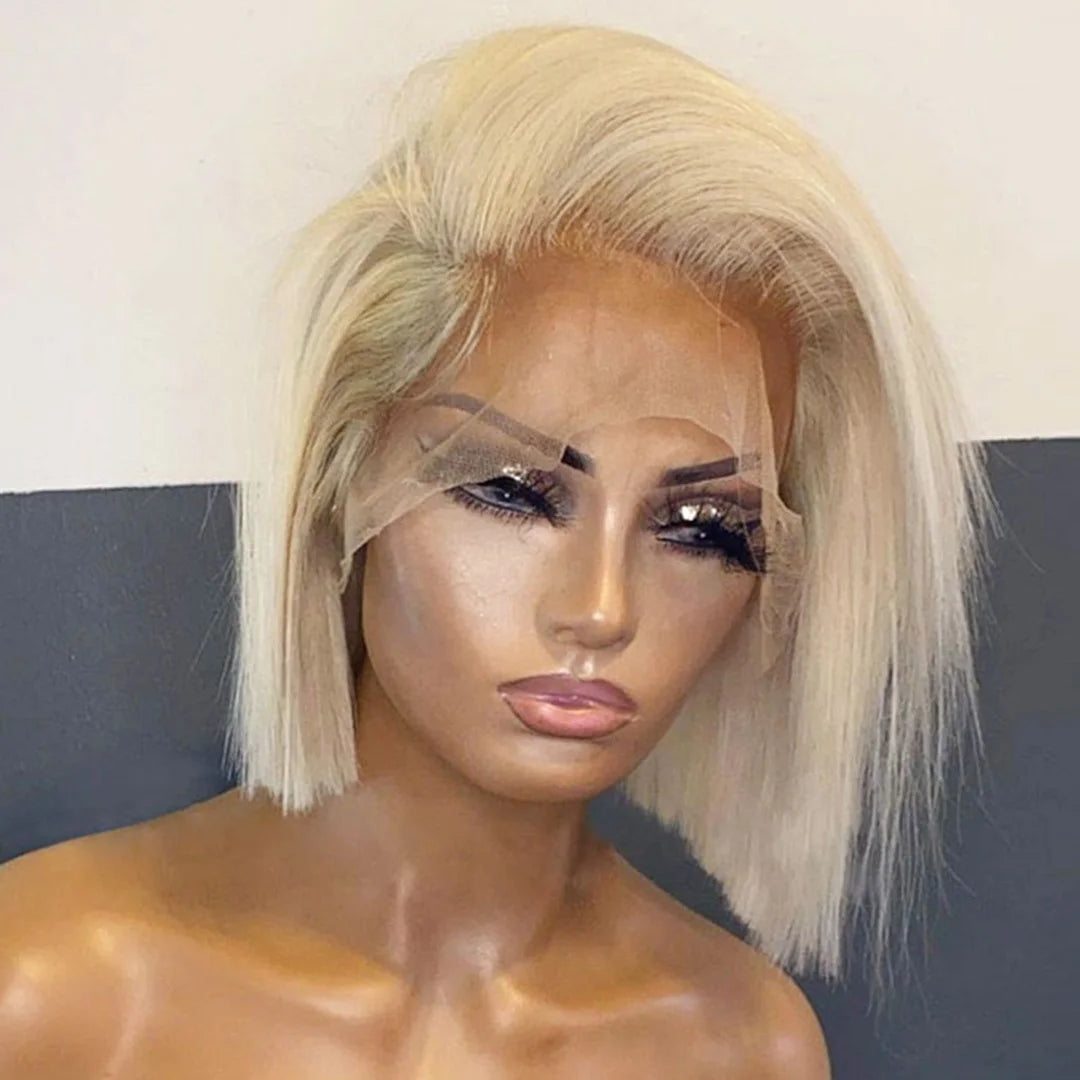 10 Inch Peruvian Short 613 Blond Color Human Hair Transparent Lace Bob Wig 180% Density Wigs for Black Women Straight Bob Wig