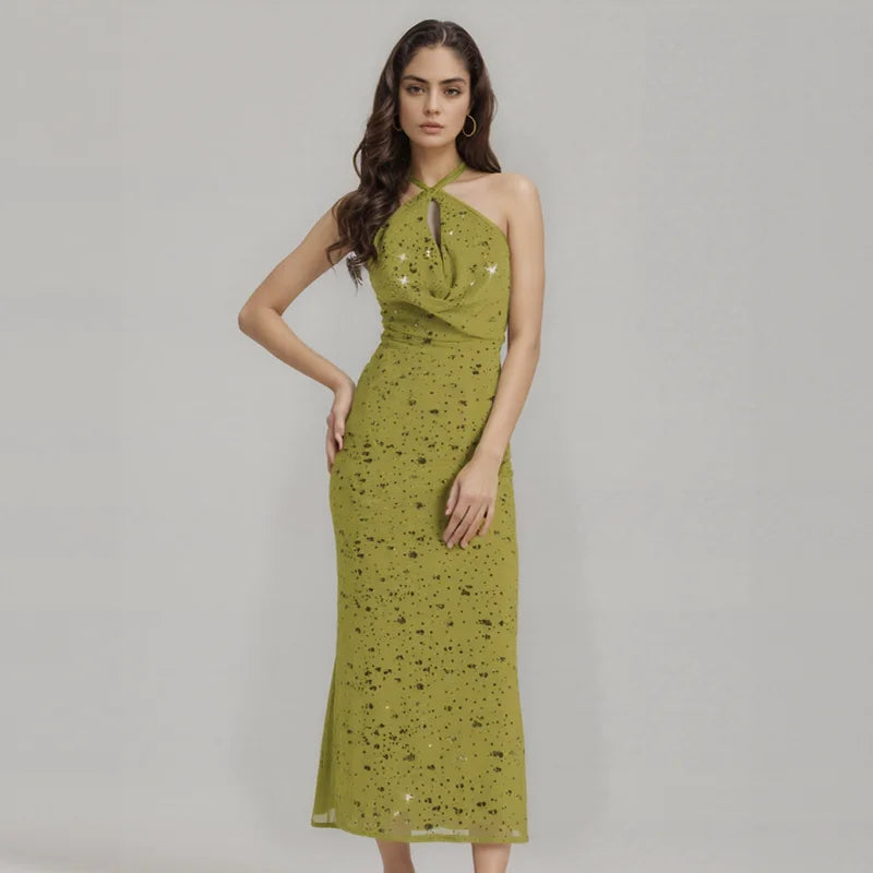 Halter Neck Deep V Backless Fishtail Maxi Dress Elegant For Nightclub Beach Evening Party Outfits