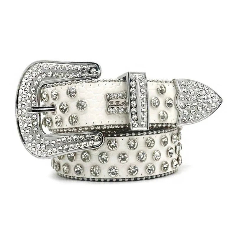 Wholesale Personalized Western Cowboy High Quality Rhinestone Diamond PU Leather Alloy Male Ladies Wide Hip Hop Luxury Bb Belts