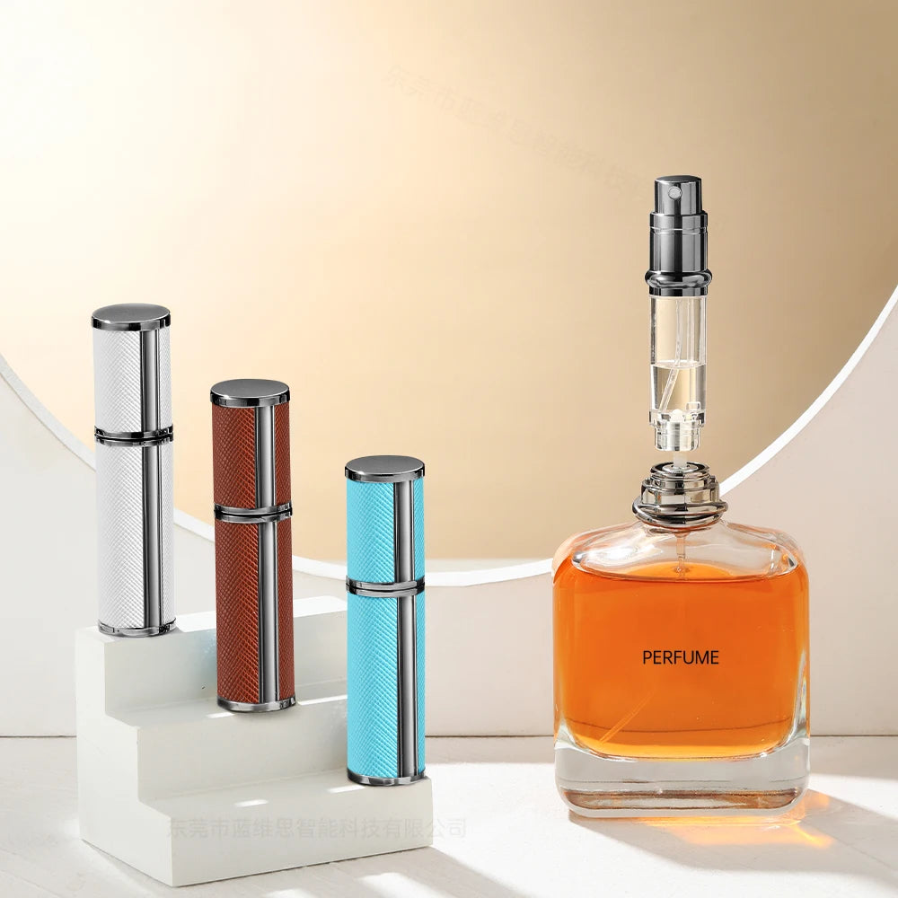 Hot Selling Rotundity Aluminum High-grade Leather Mini Portable Travel Size 5ml 8ml 10ml Refillable Perfume Spray Bottle