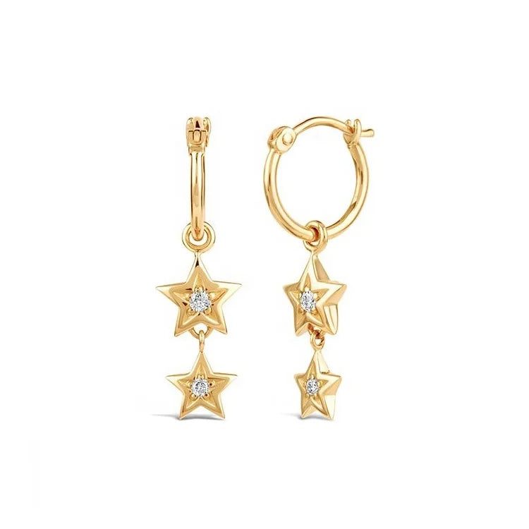 LOZRUNVE Sterling Silver 925 18k Gold Plating Diamond CZ Drop Star Hanging Earring Jewelry