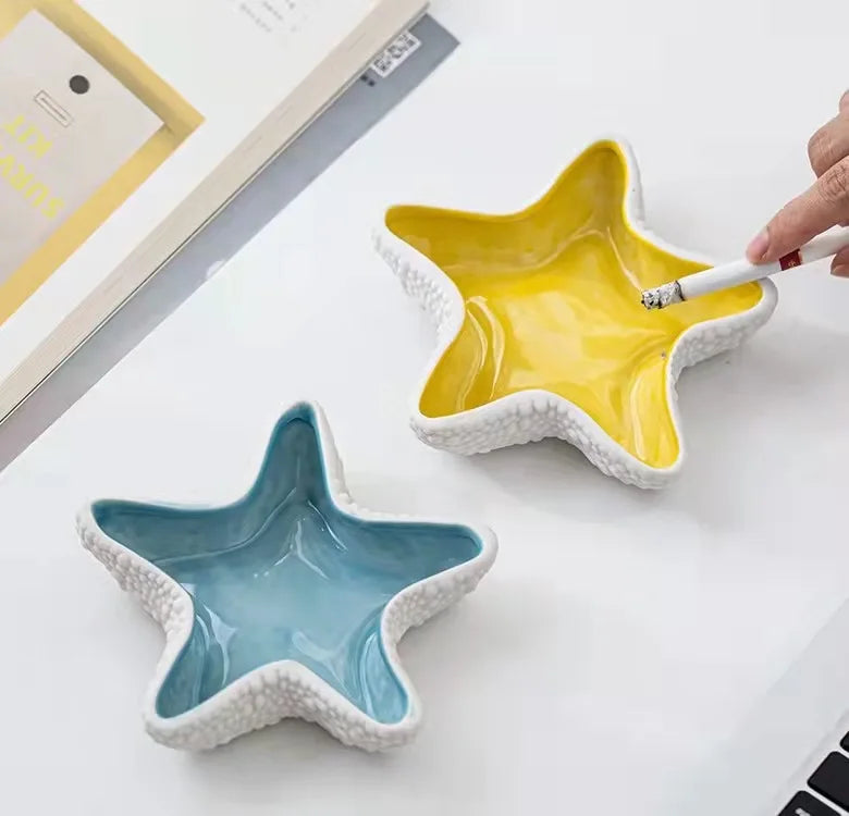 Hot Selling Creative Starfish-Shaped Ceramic Ashtray Custom Logo for Home Hotel or Bar Option