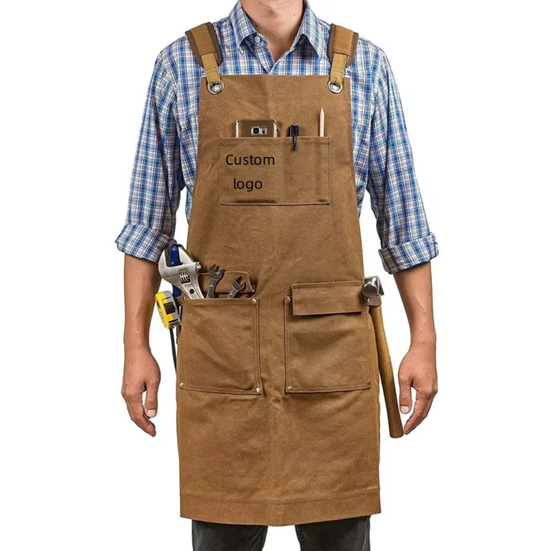 Custom Heavy Duty Work Apron Multi Pocket Canvas Tool Apron for Carpenter Mechanic with Adjustable Straps