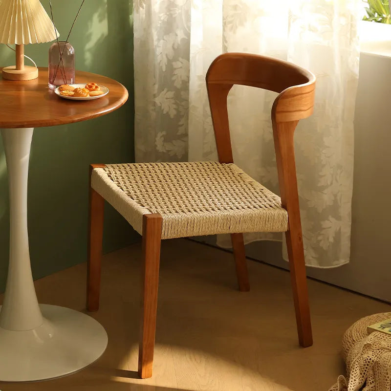 BST Nordic Design Rattan Chair Wooden Dining Chair Solid Wood Rattan Chairs for Balconies Coffee Shop Outdoor Courtyard