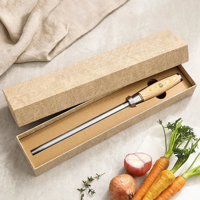High-end Kitchen Knife Blade Sharpener Diamond Sharpening Rod With Pakka Wood Handle
