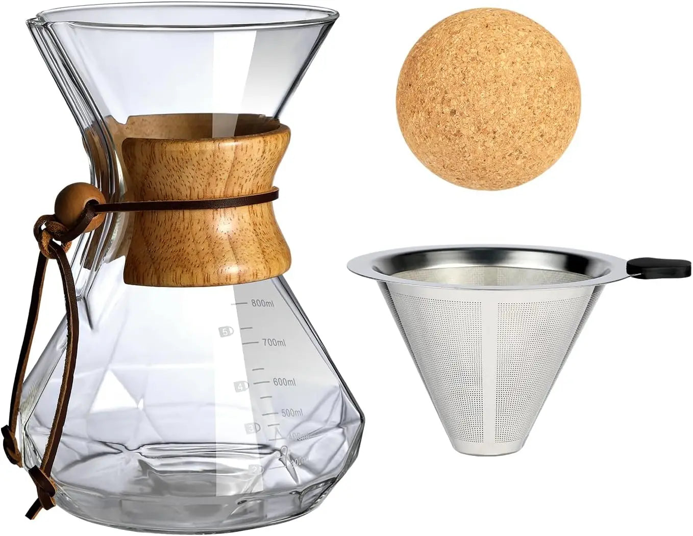 Pour Over Coffee Maker With Wood Sleeve/27oz800mlPour Over Coffee DripperPour Over Coffee Maker Set With Cork Stopper