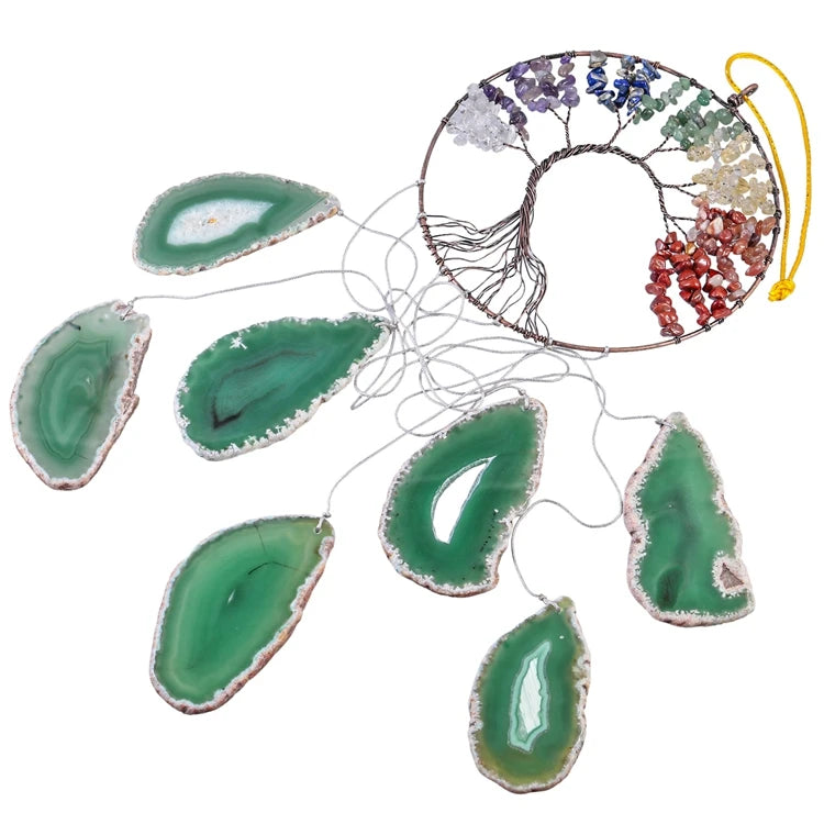 Diy Wind Chime Green Agate Slices Geode Christmas Decorative Arts and Crafts Colorful Natural Agate Slices Wind Chimes for Home