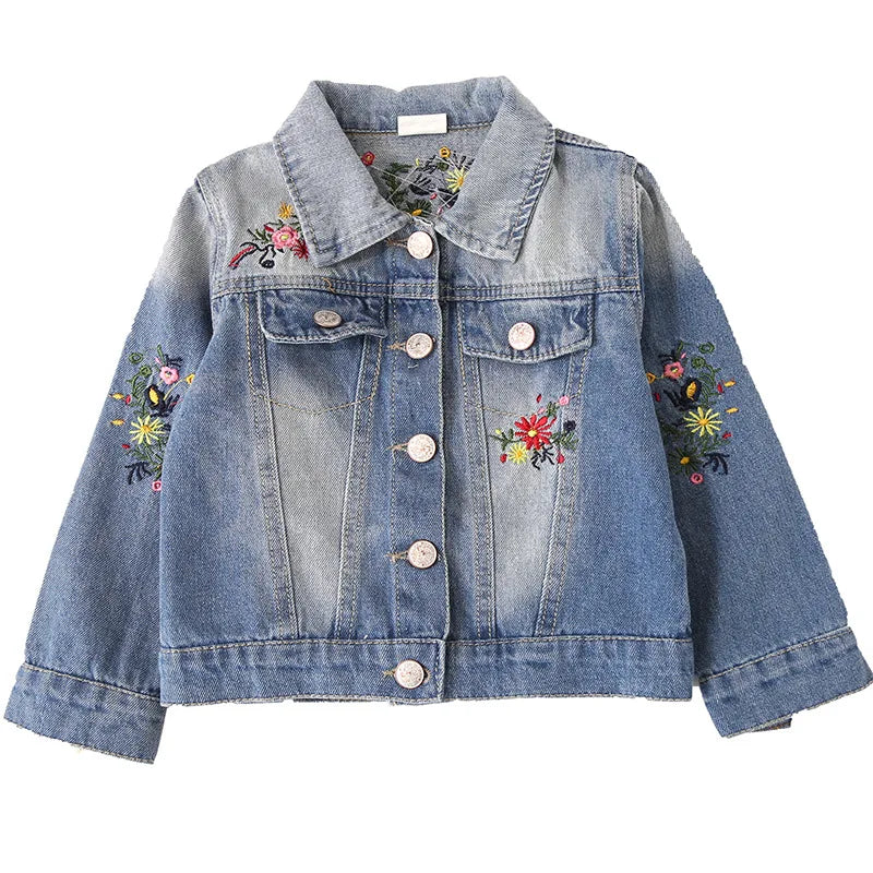 Children's Denim Jacket 2025 Korean Version Autumn Girls Embroidered Tops Children's Clothing Autumn Loose Jacket