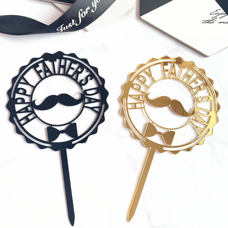 Factory Wholesale Birthday Festival Cake Topper Baking Cake Decoration Acrylic Beard Tie Happy Father's Day Cake Topper