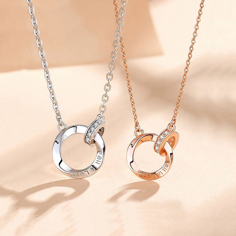 Mobius Ring Jewelry 925 Sterling Silver Double Circle Pendant Fall in Love Necklace for Lovers Gift