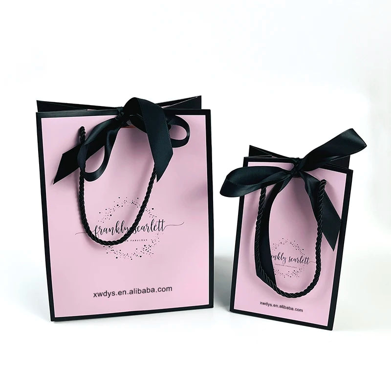 Hot Selling Pink Paper Bag With Ribbon Handles Custom Printing Paper Shopping Bag With Logo Gift Clothing Packaging Paper Bag