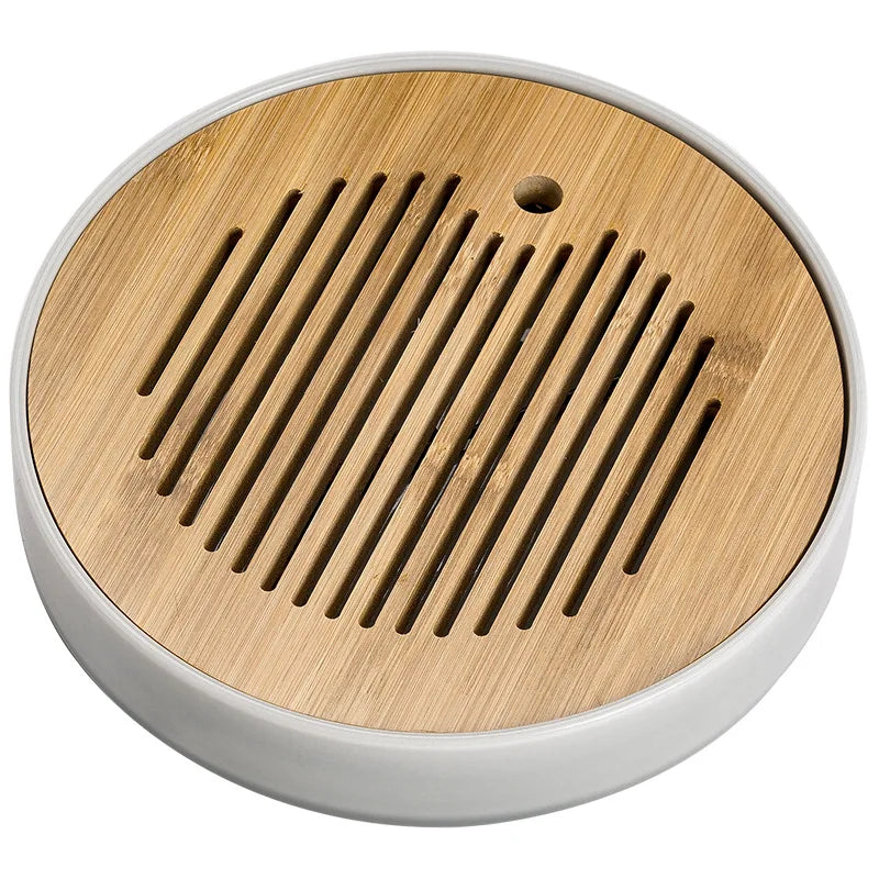 Japanese Style Gray Ice Glaze Round Tea Tray Ceramic Water Storage Water Storage Tea Tray Small Drain Tea Table Saucer