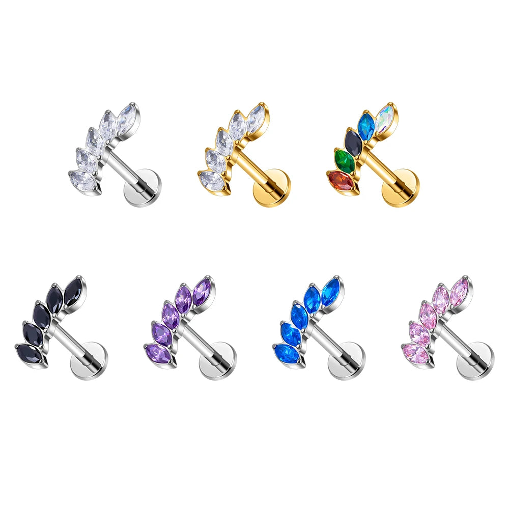 ASTM F136 Titanium 5 Colorful Marquise CZ Inlay Labret Nose Stud Tragus Helix Cartilage Earrings Women Body Piercing Jewelry