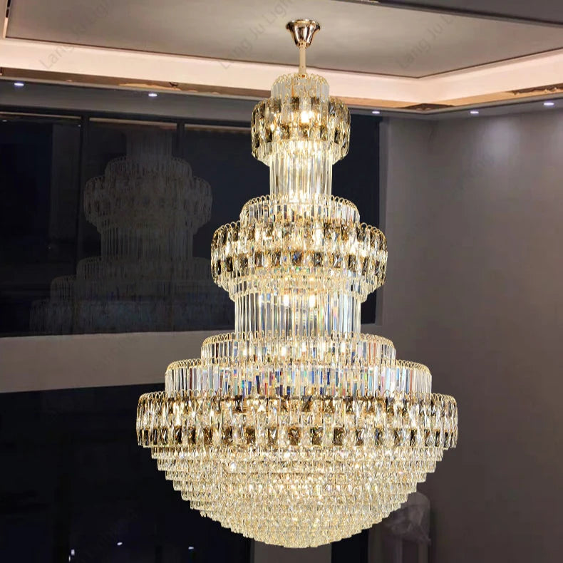 Customized Contemporary Exquisite Hotel Lobby Villa Mall Luxury Crystal Pendant Light Long Chandelier Lighting