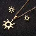 Non Tarnish 18K Gold Silver Plated Sun Shine Stainless Steel Sunshine Earring Necklace Jewelry Set for Ladies Women